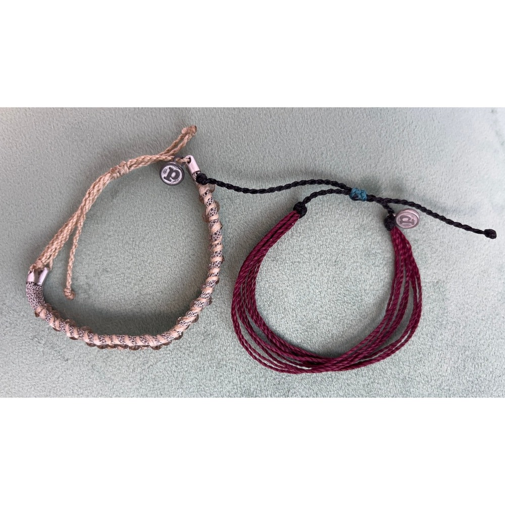 Pura Vida Bracelet‎ Set Burgundy Black Multi Strand Cream Silver Woven Bead P202